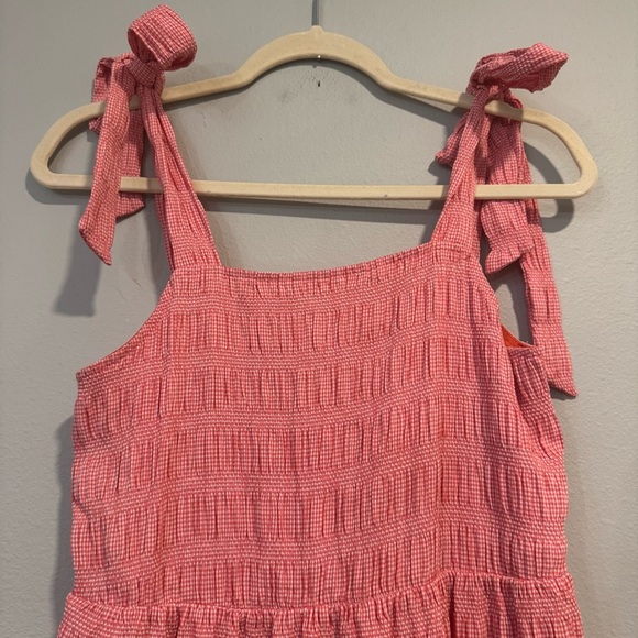 THML red gingham smocked tiered midi dress w/ tie straps relaxed fit XS - Picture 3 of 6